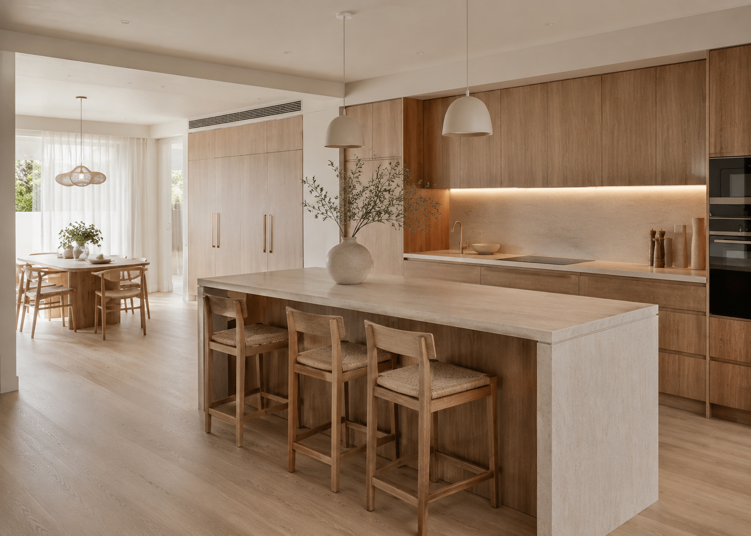 Warm minimal family kitchen